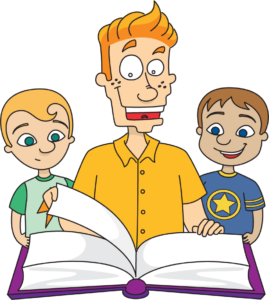 pai e filhos lendo